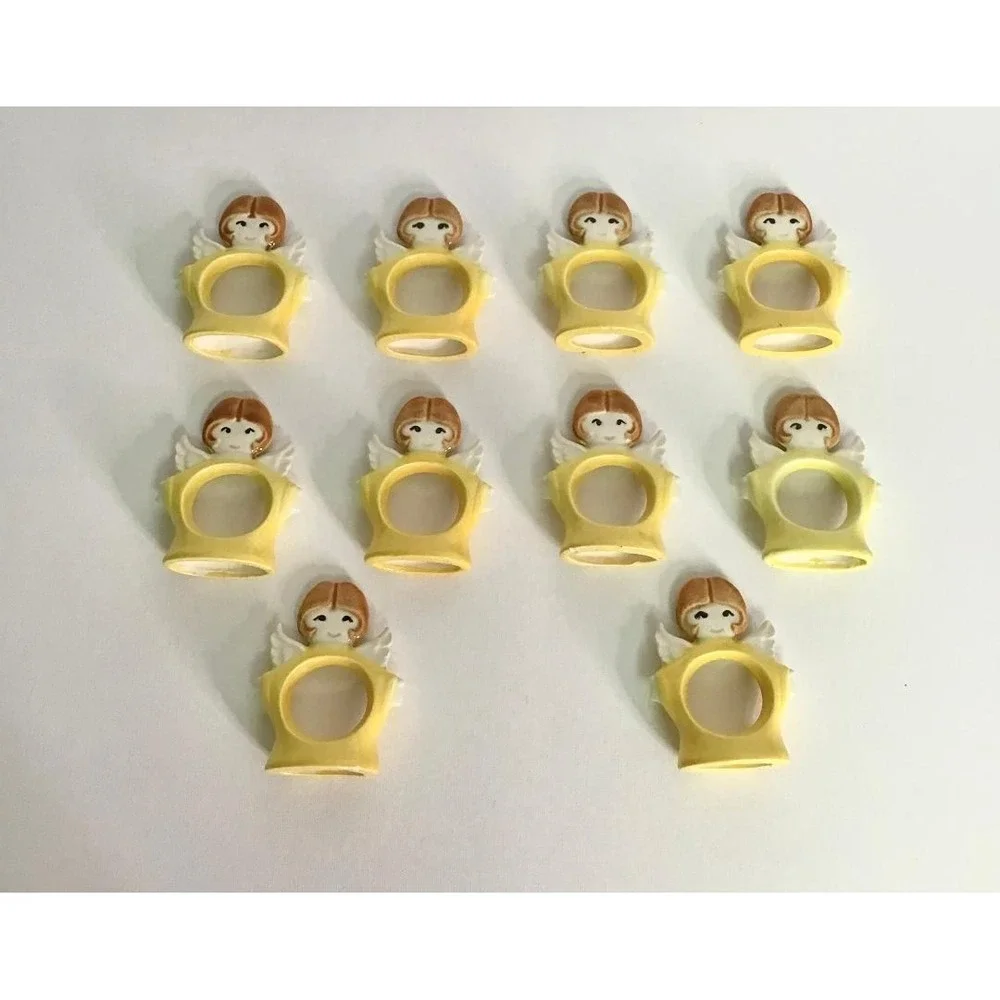 Vintage Christmas Angel Ceramic Napkin Rings & Cloth‎ Napkin 10 Kitschy Holiday